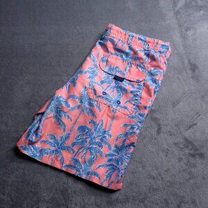 Vineyard Vines Womens Swim Trunks Small Pink Blue Palm Tree Draw String Pocket